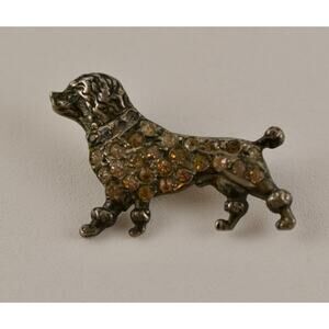 Vintage Poodle Brooch Silver Tone Clear Rhinestone Dog Pin 2" Sparkly Jewelry